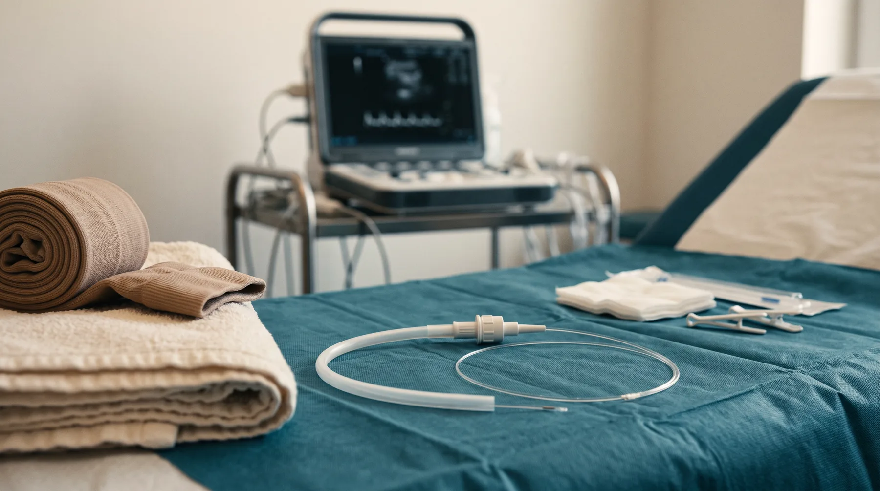 Varis işleminde kullanılan endovenöz lazer fiberi ve kılıf seti