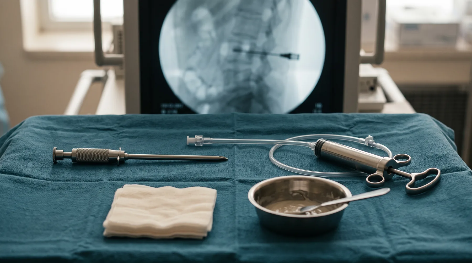 Vertebroplastide kullanılan kemik çimentosu ve kanül seti